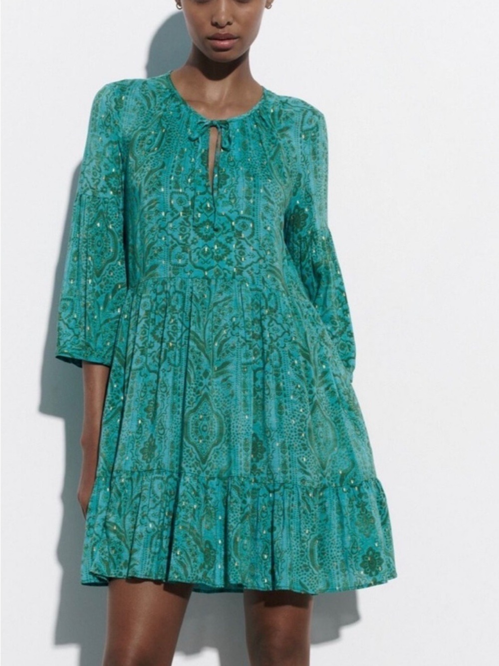 Zara Green Metallic Mini Dress Small